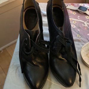 Black leather Frye lace up heels
